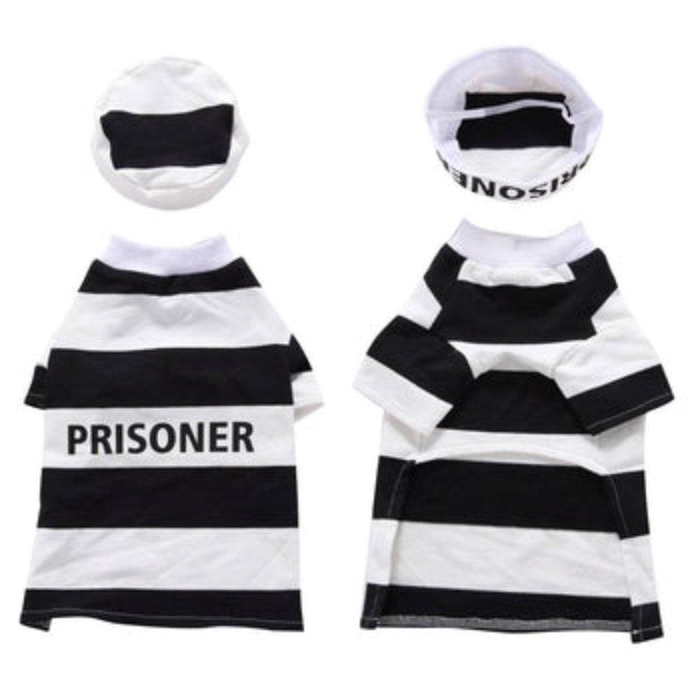 Pet Dog Pooch Prison Coat Hat Suit Clothes Dress Set Halloween Cosplay - Small - Picture 5 of 10